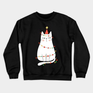 Cute Christmas Cat With Lights - Cool Xmas Gift Crewneck Sweatshirt